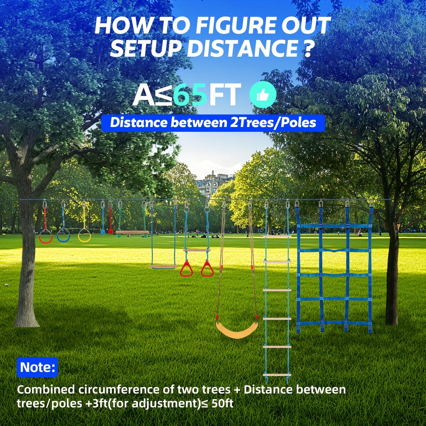 65FT Ninja Warrior Obstacle Course for Kids Outdoor Set