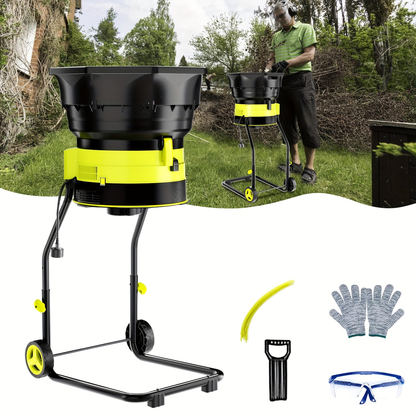 Electric Wood Chipper Shredder With 15-Amp Motor And Bin