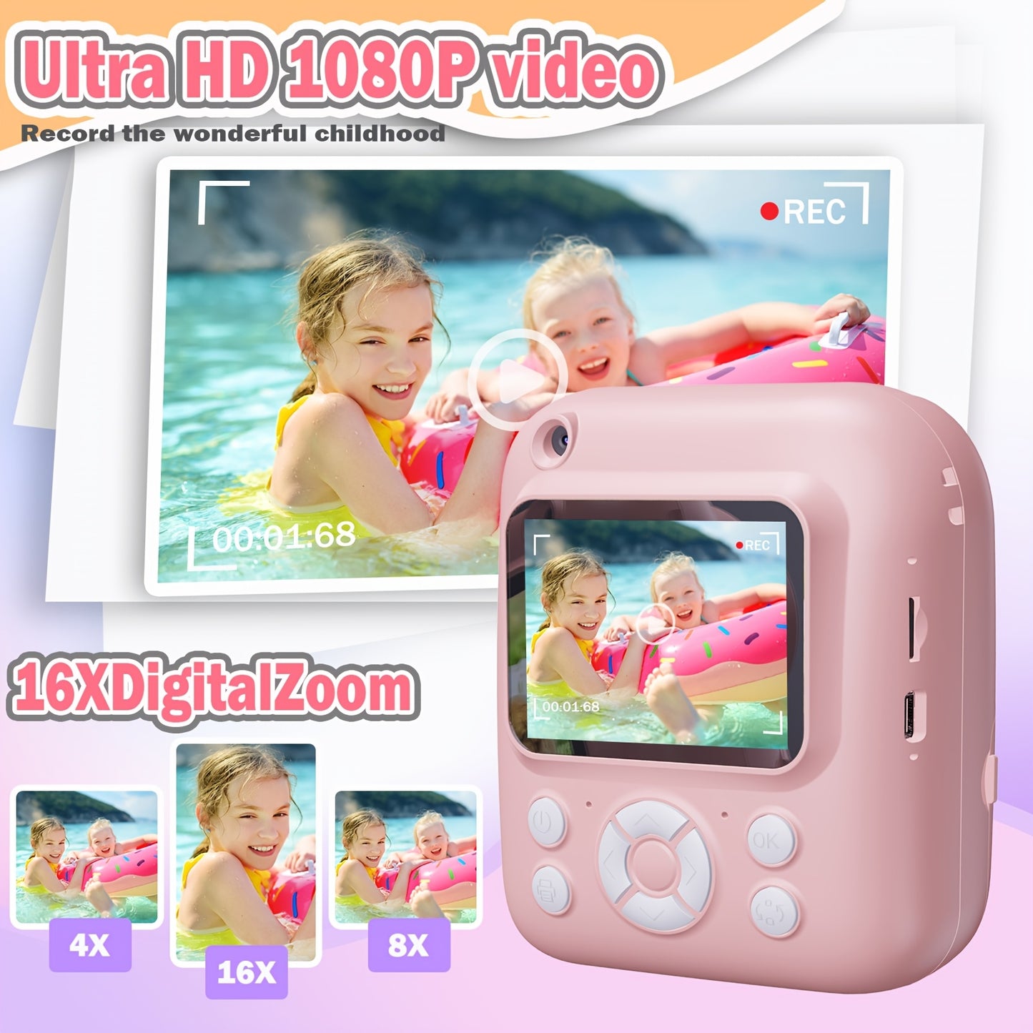 3 In 1 Instant Camera With Printer Game Console For Kids