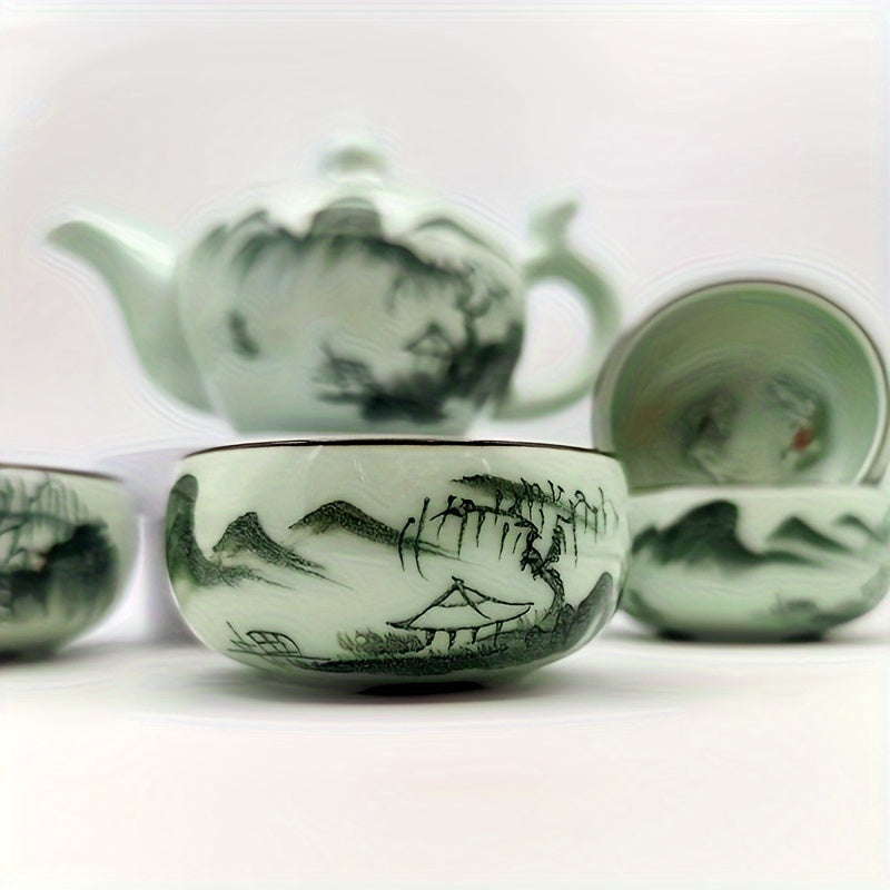 Hand Painted Modern Ceramic Carp Tea Set 5 Piece For Home