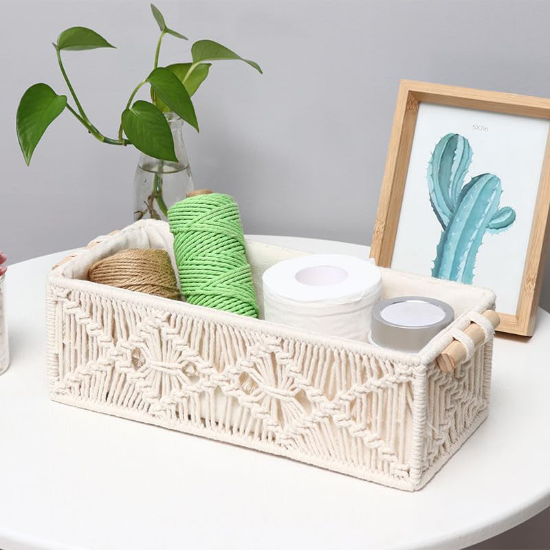 Elegant Boho Macrame Storage Basket Hand Woven Organizer
