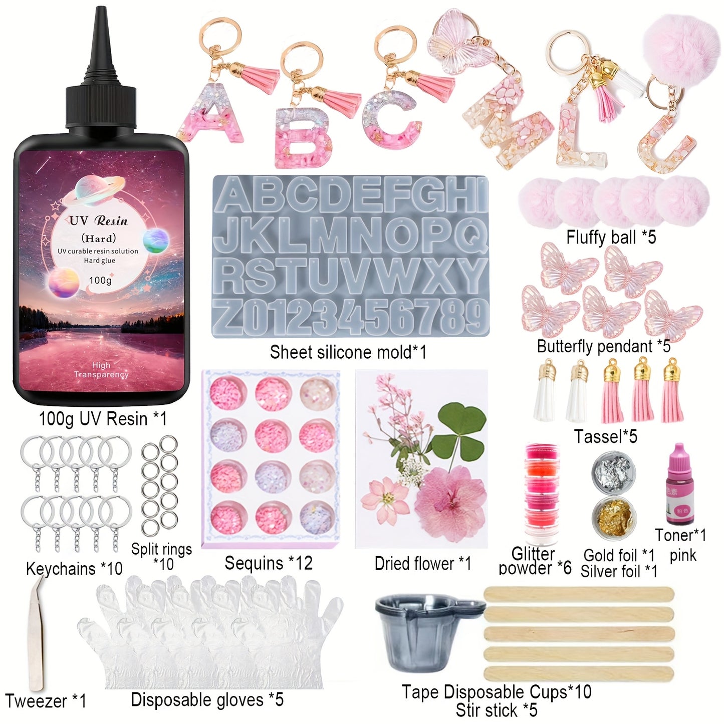 UV Resin Jewelry Kit 100g Clear Fast Cure Silicone Molds