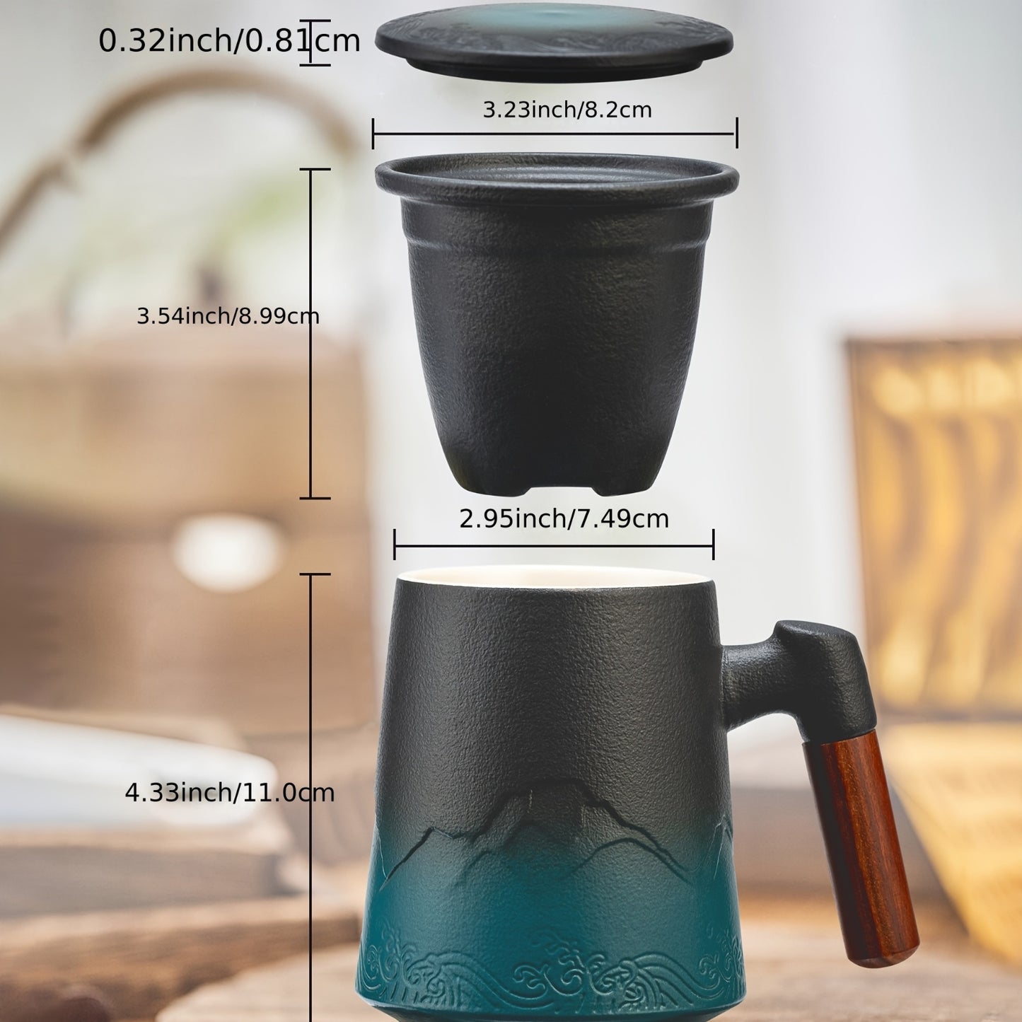 Ceramic Teapot With Infuser And Lid Wooden Handle For Tea