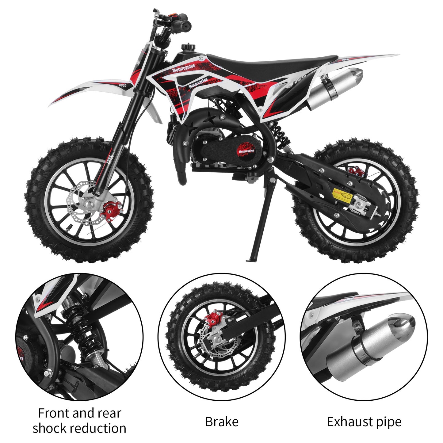 Gas-Powered Red 49cc 2-Stroke Kids Mini Motocross Bike