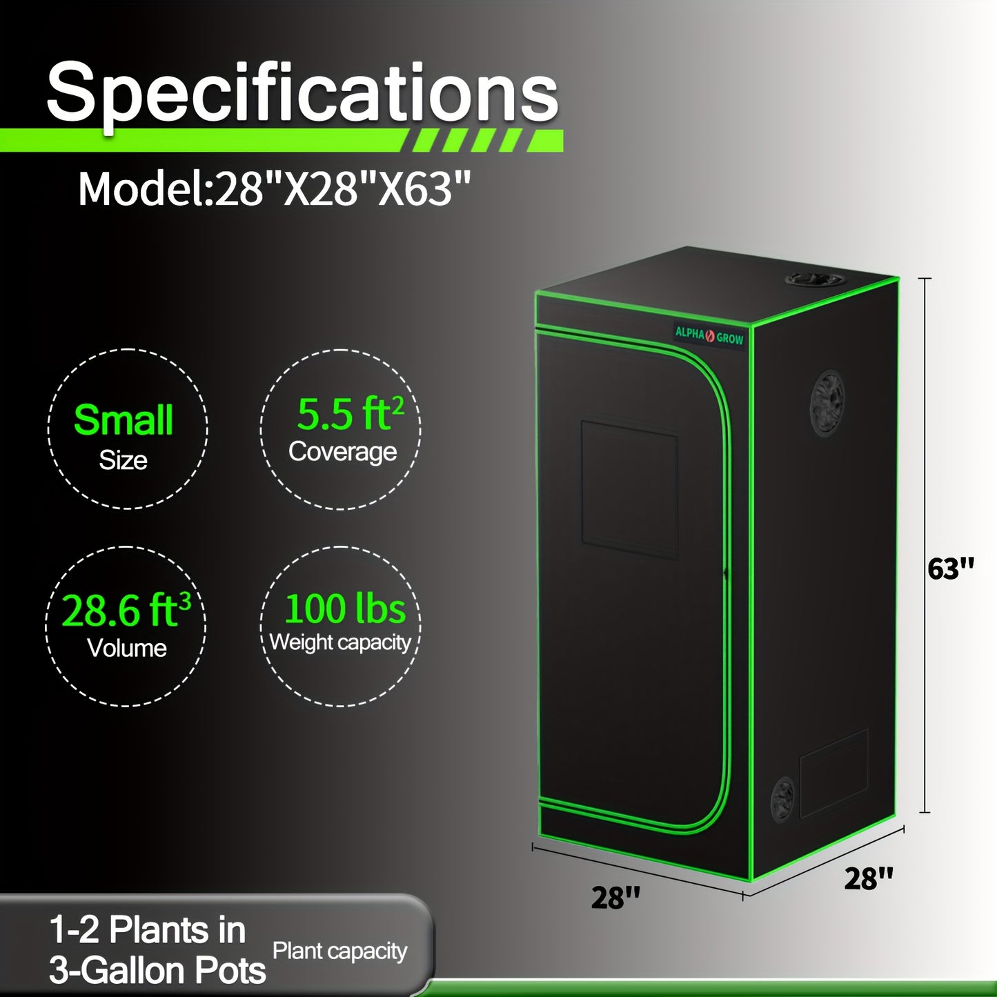 Alphagrow Portable Grow Tent 2x2 3x3 4x4ft Heavy Duty