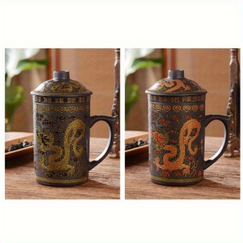 Purple Ceramic Tea Cup With Lid Dragon Color Changing Design
