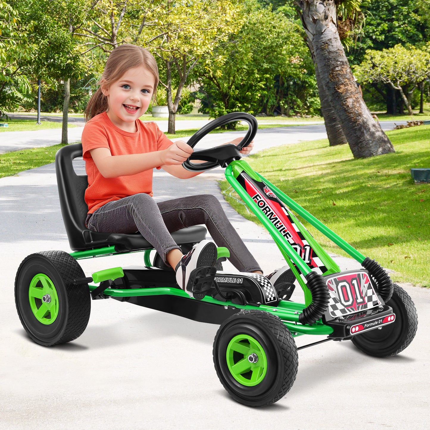 COSTWAY Kids Pedal Go Kart For 3-8 Years, Adjustable Seat
