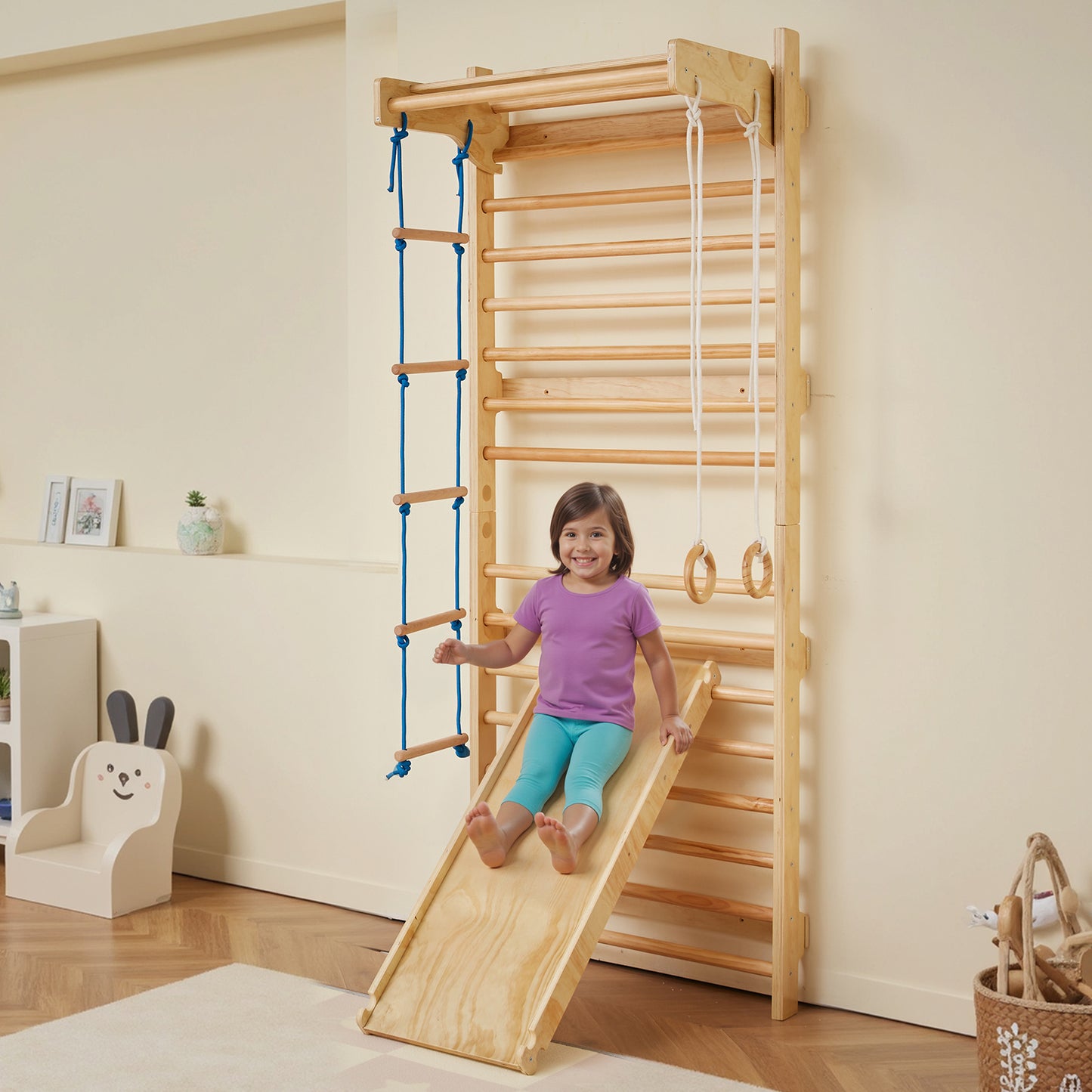 Wooden Indoor Swedish Ladder Wall Gym 5 in 1 for Children