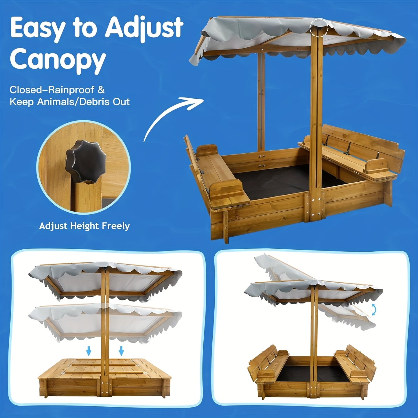 Petscosset Wooden Sandbox With Lid Canopy And Benches