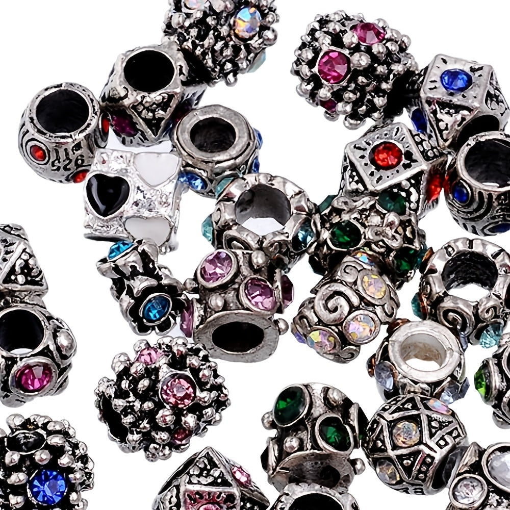 Metal Bead Set With Rhinestone Large Hole DIY Jewelry