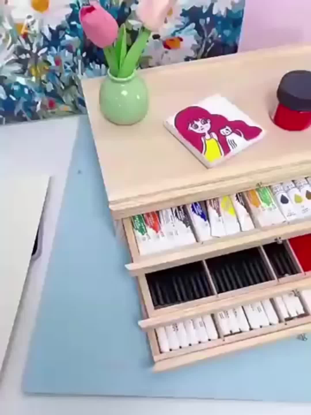 Portable Art Tool Organizer with Drawers for Artists