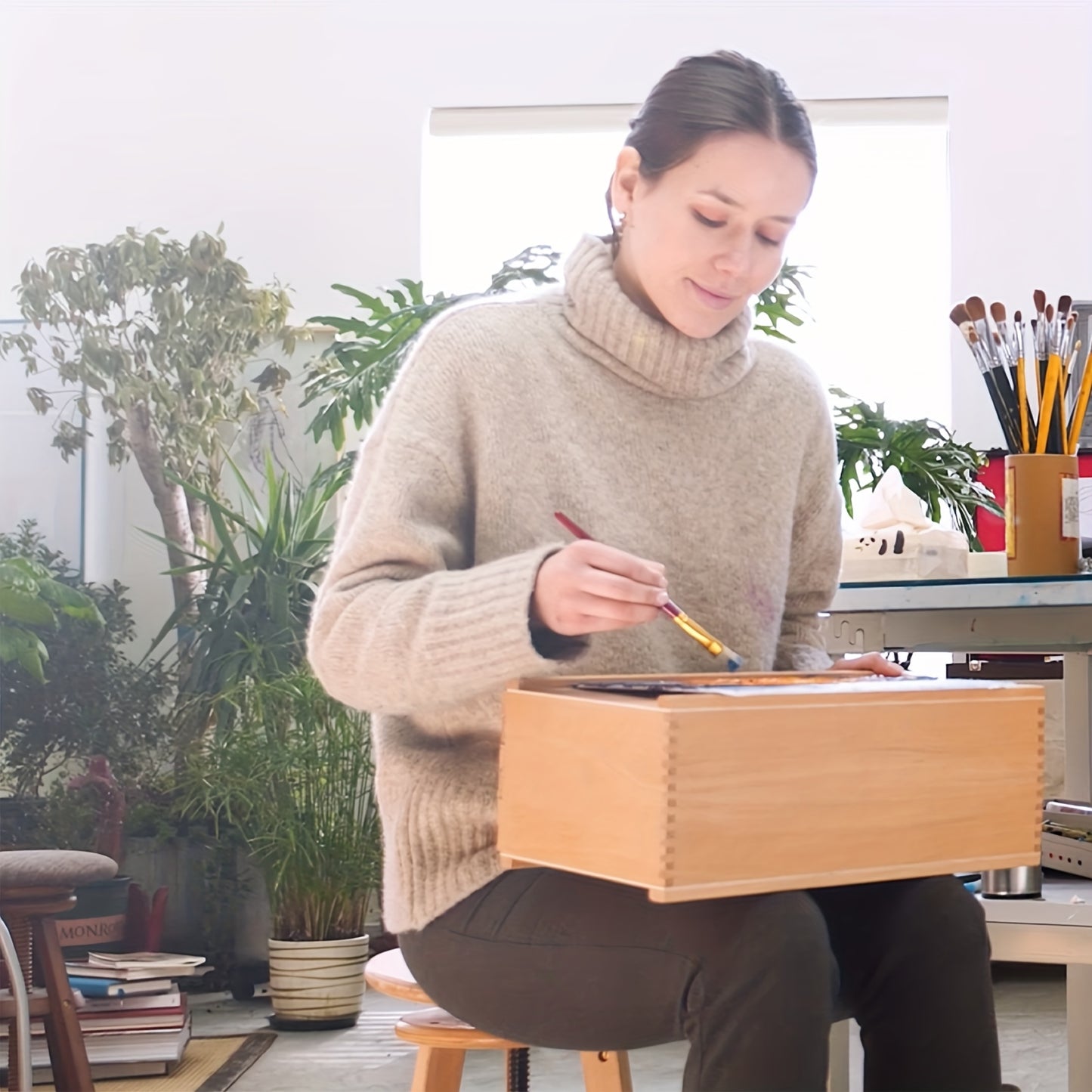 Meeden Wooden Artist Supply Box With Drawers For Tools