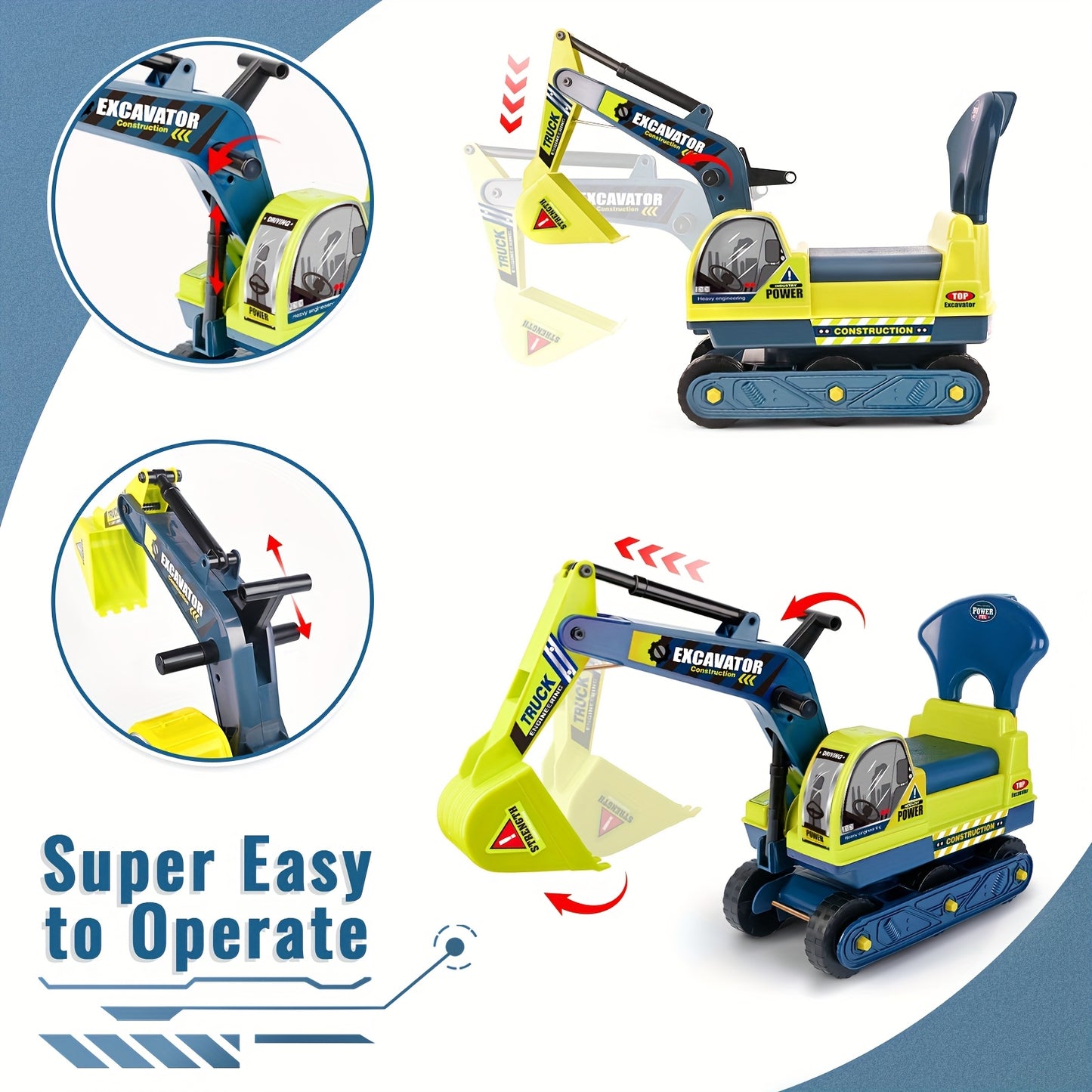 Push Powered Excavator Toy Car With Bumper Green Yellow