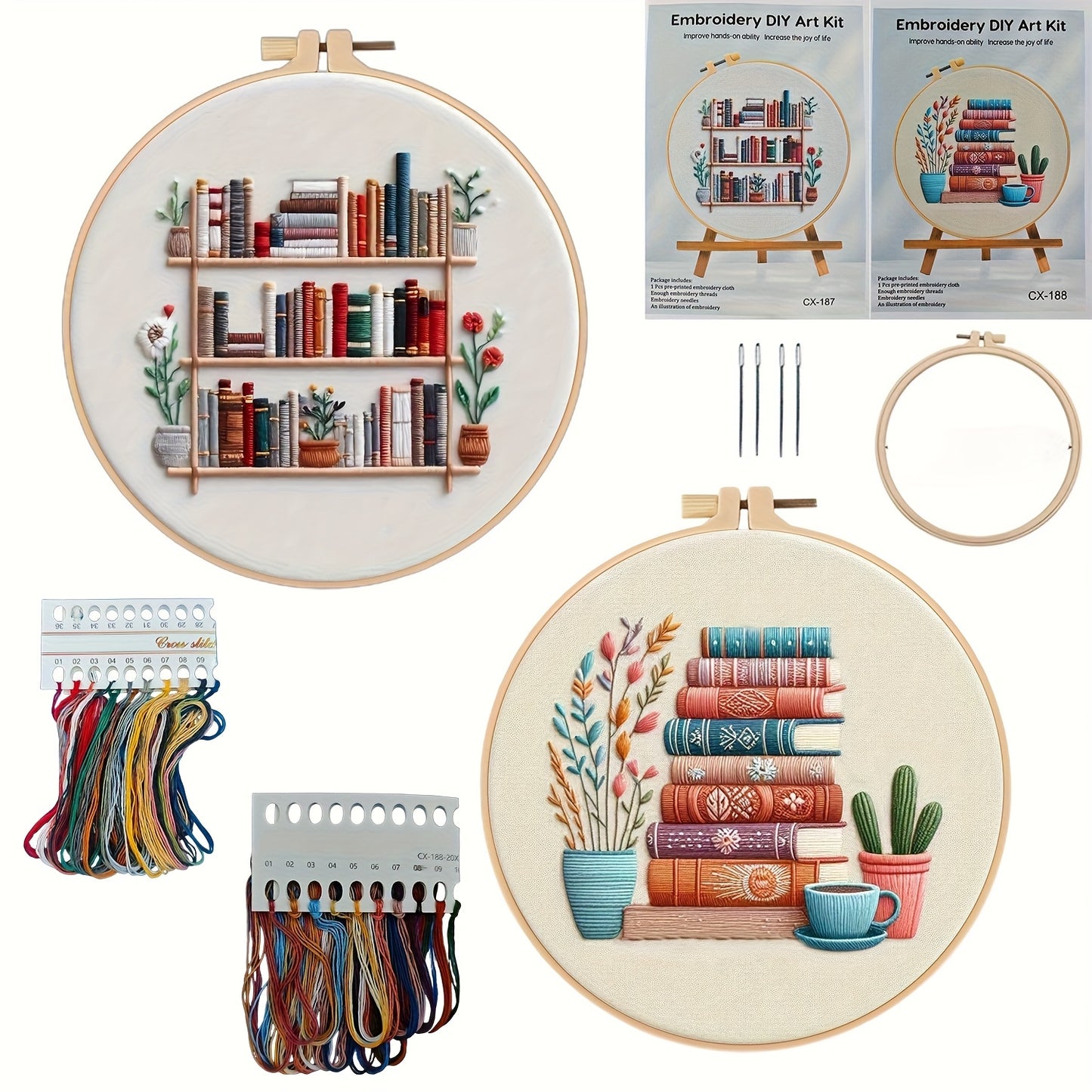 Flower Embroidery Kit With Bookshelf Pattern For Beginners