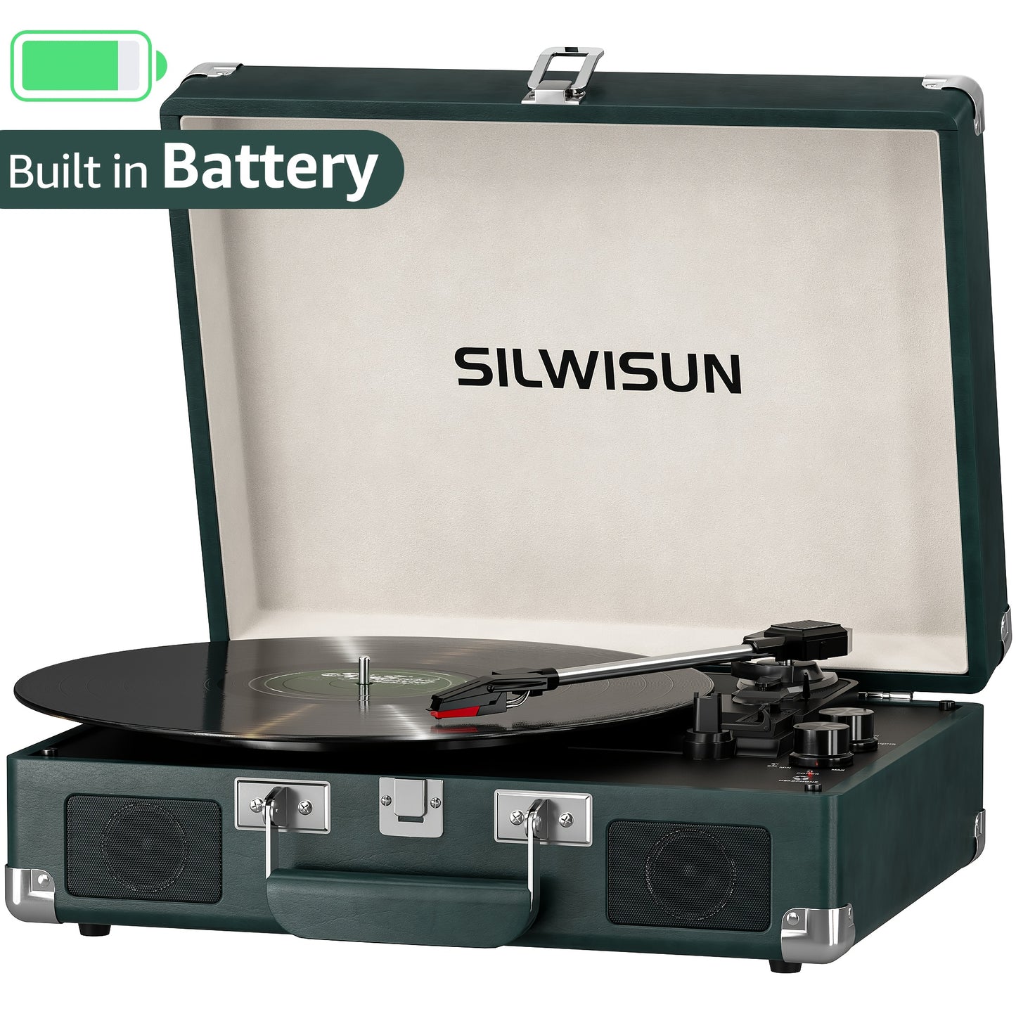 Pink Portable Bluetooth Vinyl Record Player 3 Speed Battery