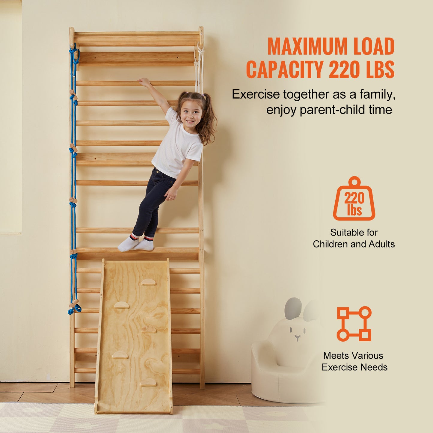 Wooden Indoor Swedish Ladder Wall Gym 5 in 1 for Children