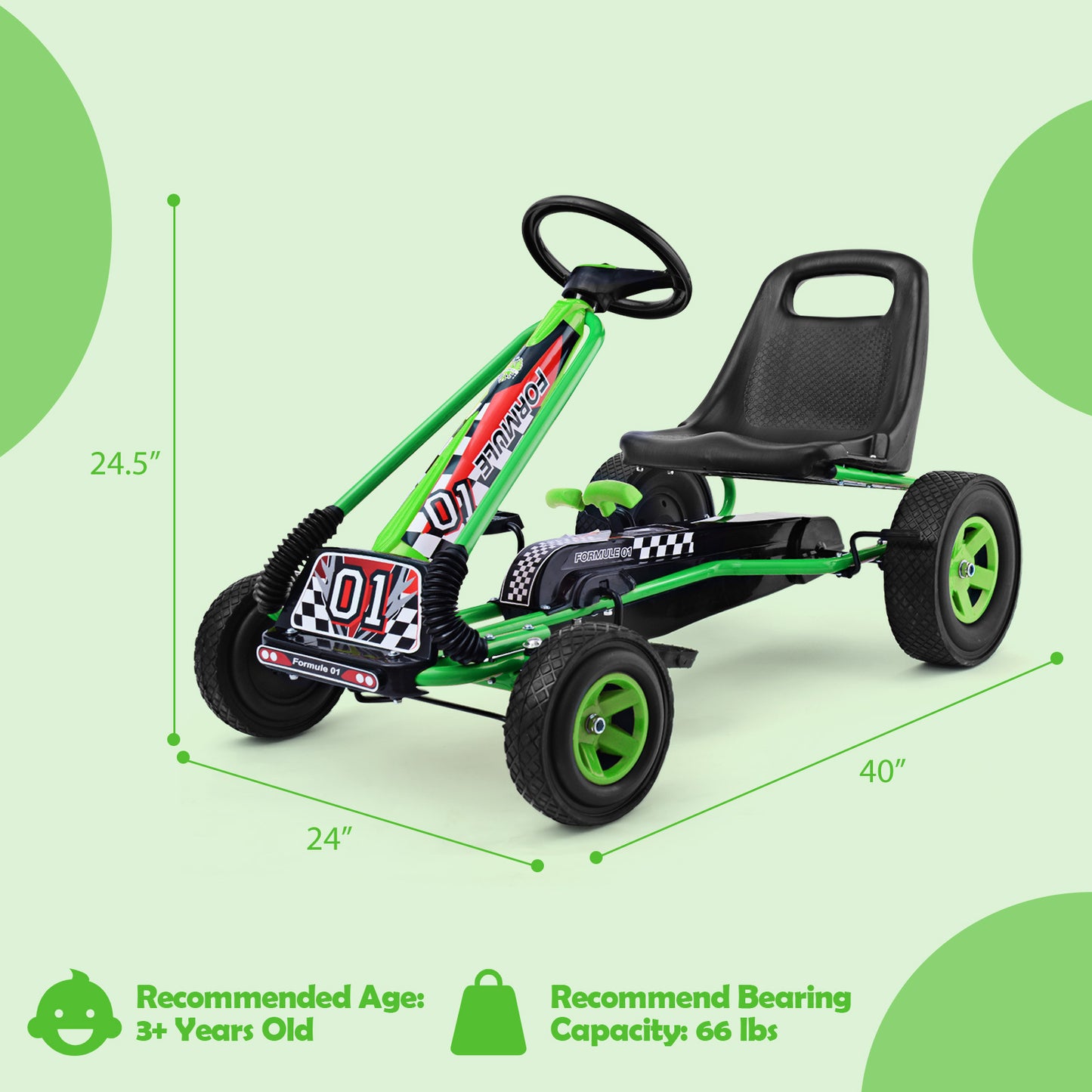 COSTWAY Kids Pedal Go Kart For 3-8 Years, Adjustable Seat