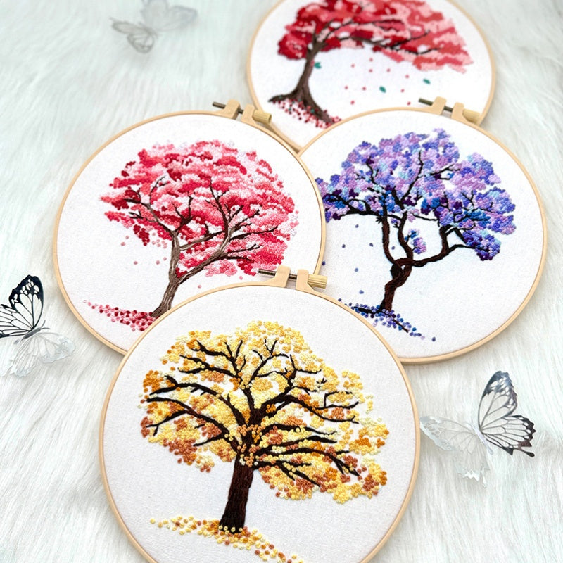 All Season Tree Cross Stitch Kit With Pre Printed Fabric