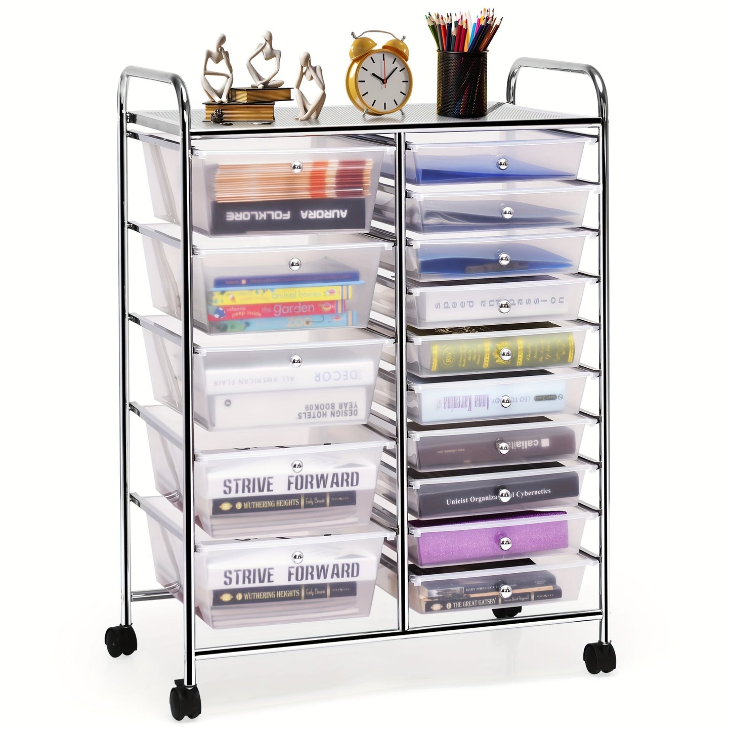 Costway 15-Drawer Rolling Storage Cart for Office and School