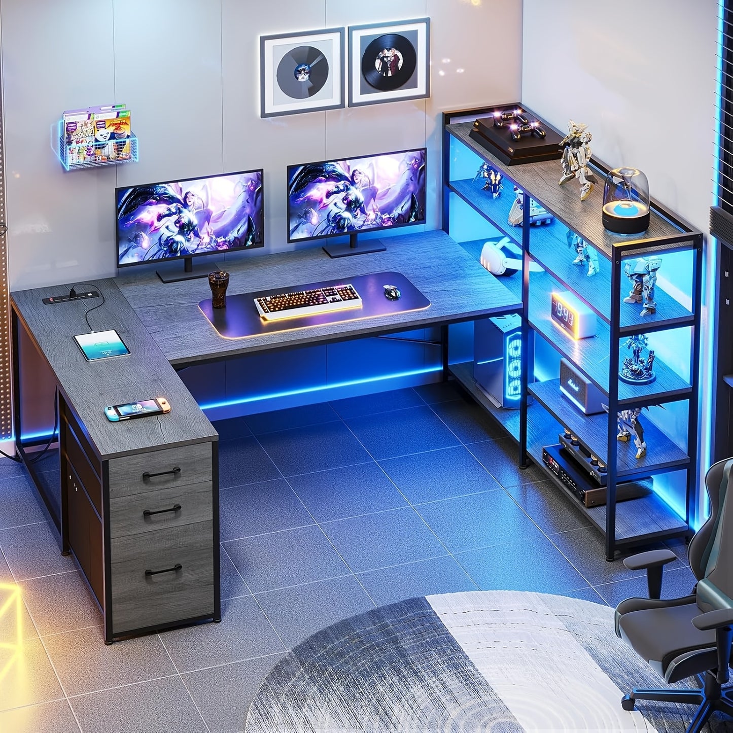 64.5 Inch Reversible L Shaped Gaming Desk with Storage