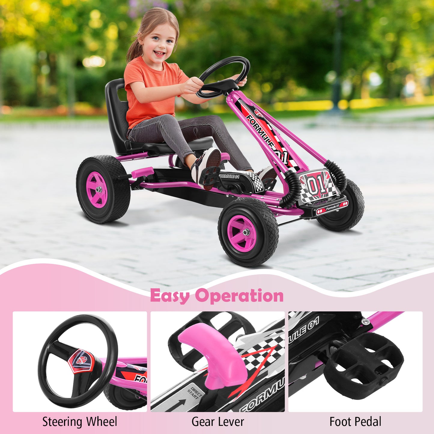 COSTWAY Kids Pedal Go Kart For 3-8 Years, Adjustable Seat