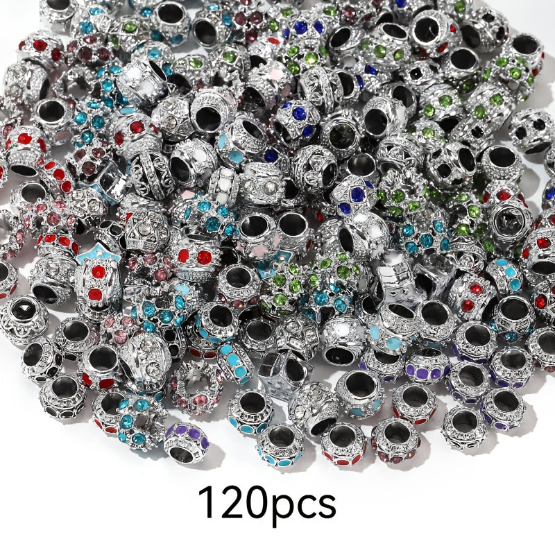 Metal Bead Set With Rhinestone Large Hole DIY Jewelry