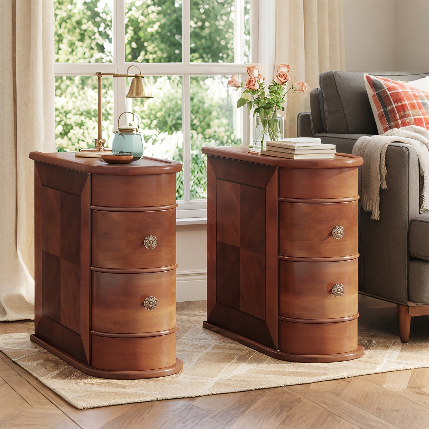 Modern Minimalist Coffee Table With 2 Storage Drawers Solid Wood Side Table Living Room Bedroom No Assembly Required