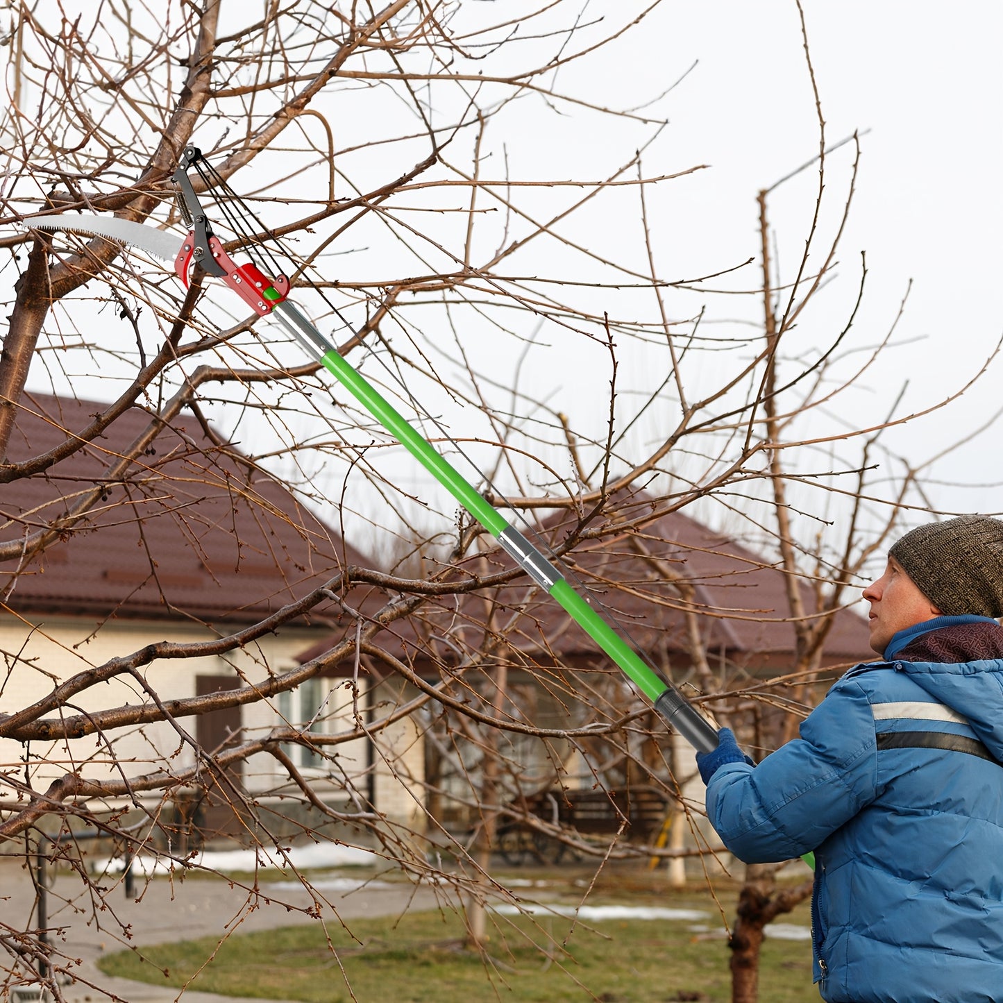26ft Adjustable Pole Saw With Spiral Blades And Fiberglass
