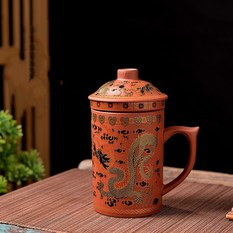 Purple Ceramic Tea Cup With Lid Dragon Color Changing Design