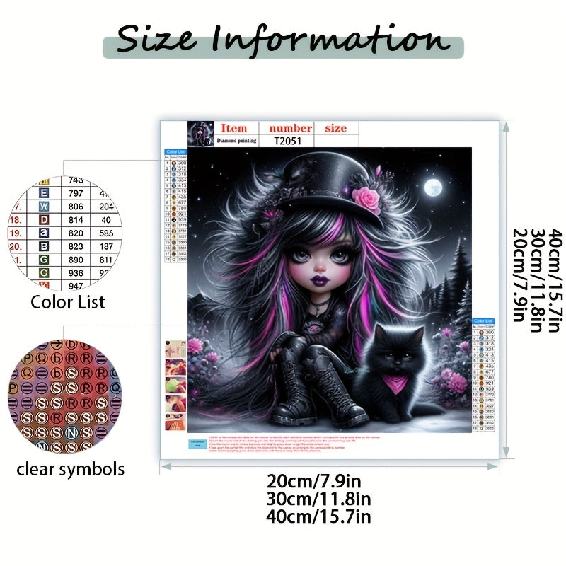 Girl With Black Cat 5D Diamond Art Kit Round Drill Beginner