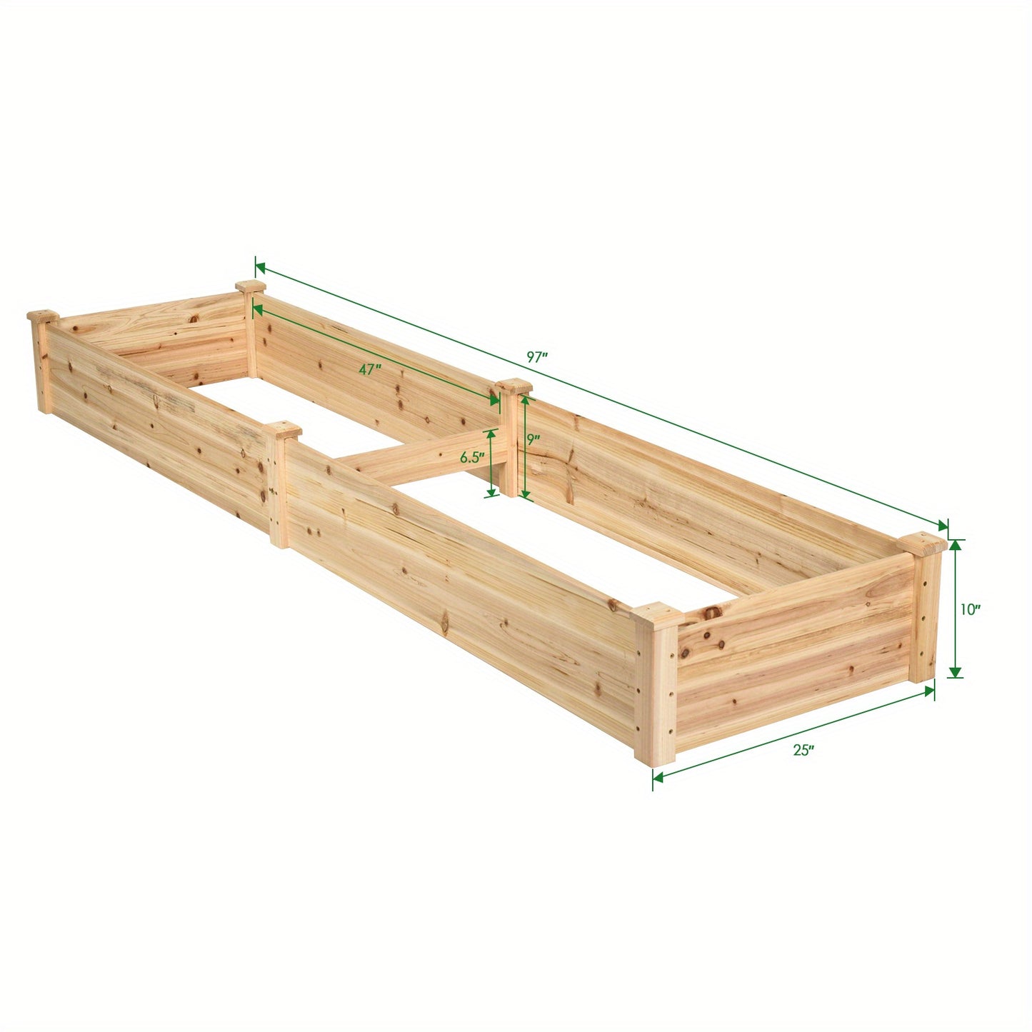 Raised Wooden Garden Bed Eight by Two Feet Dual Section