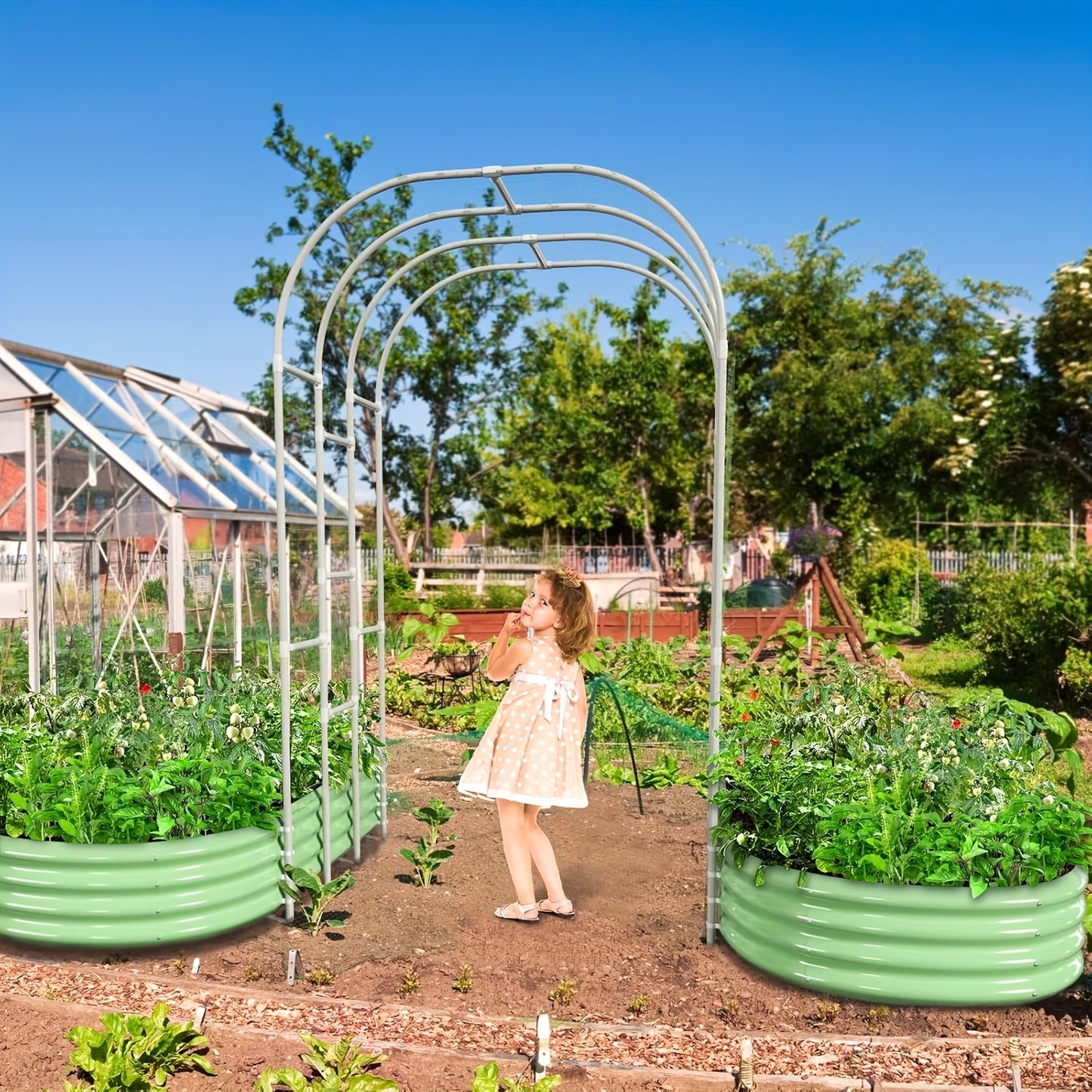 3 In 1 Galvanized Raised Garden Bed With Arched Trellis