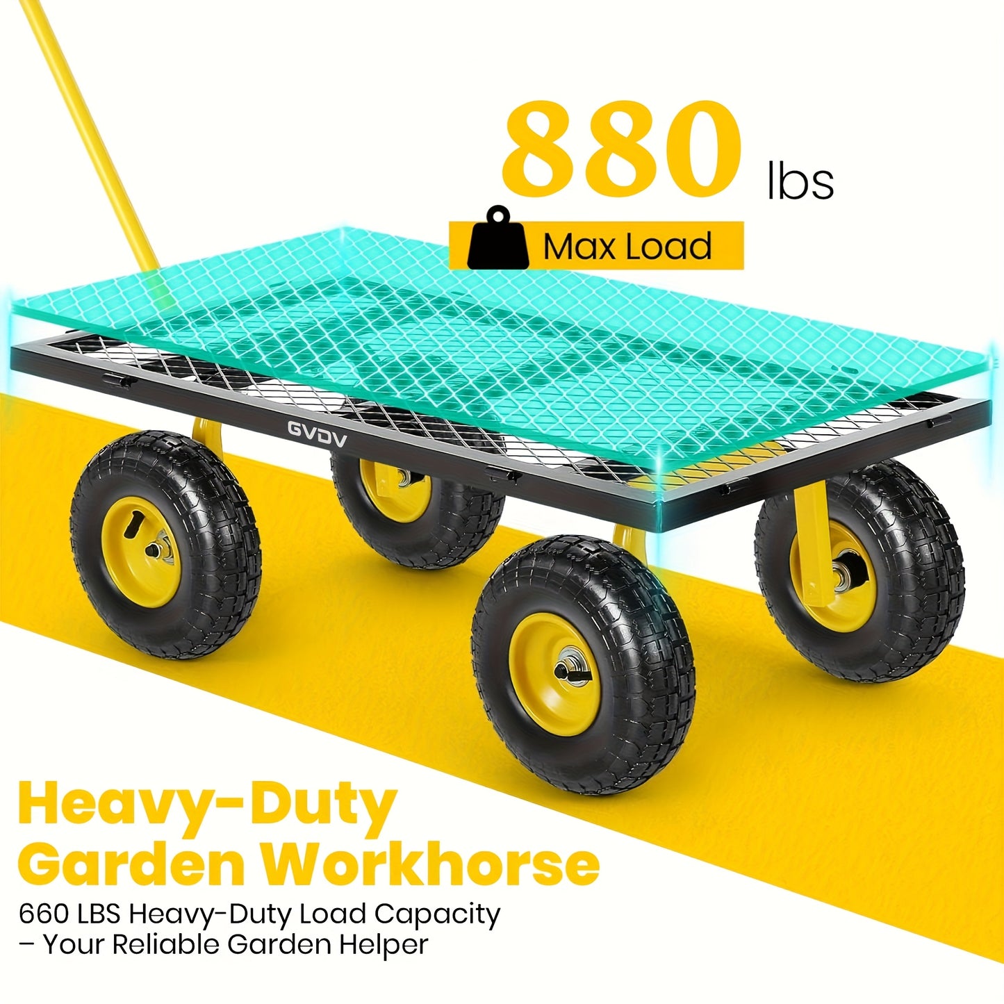 GVDV Heavy Duty Steel Garden Cart With Liner And Mesh Sides