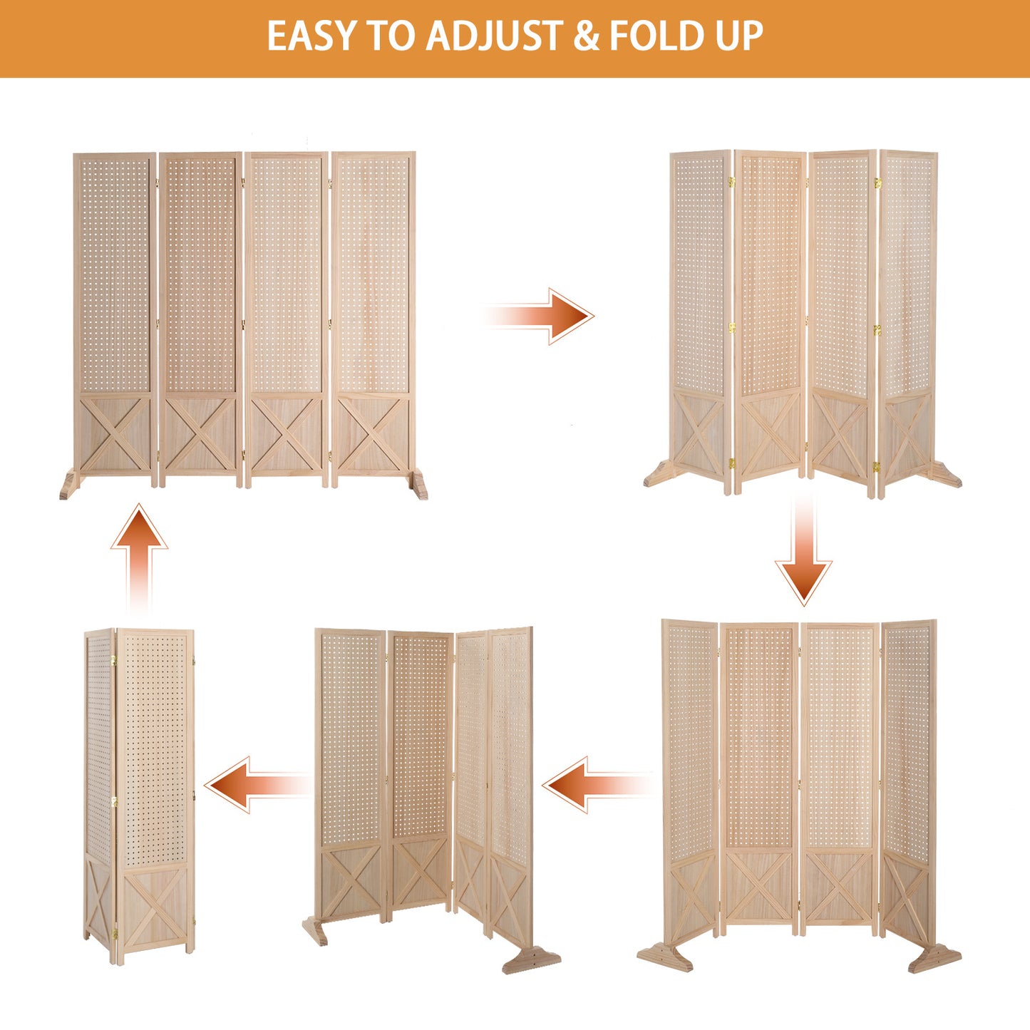 Vingli 60 Inch Freestanding Wood Pegboard Room Divider