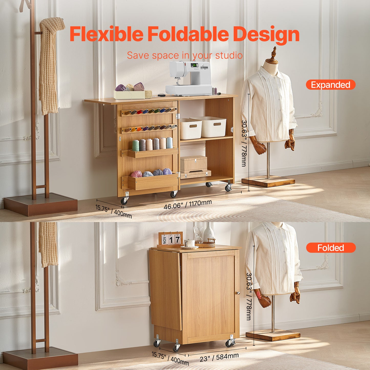 Vevor Folding Sewing Craft Table With Lockable Wheels
