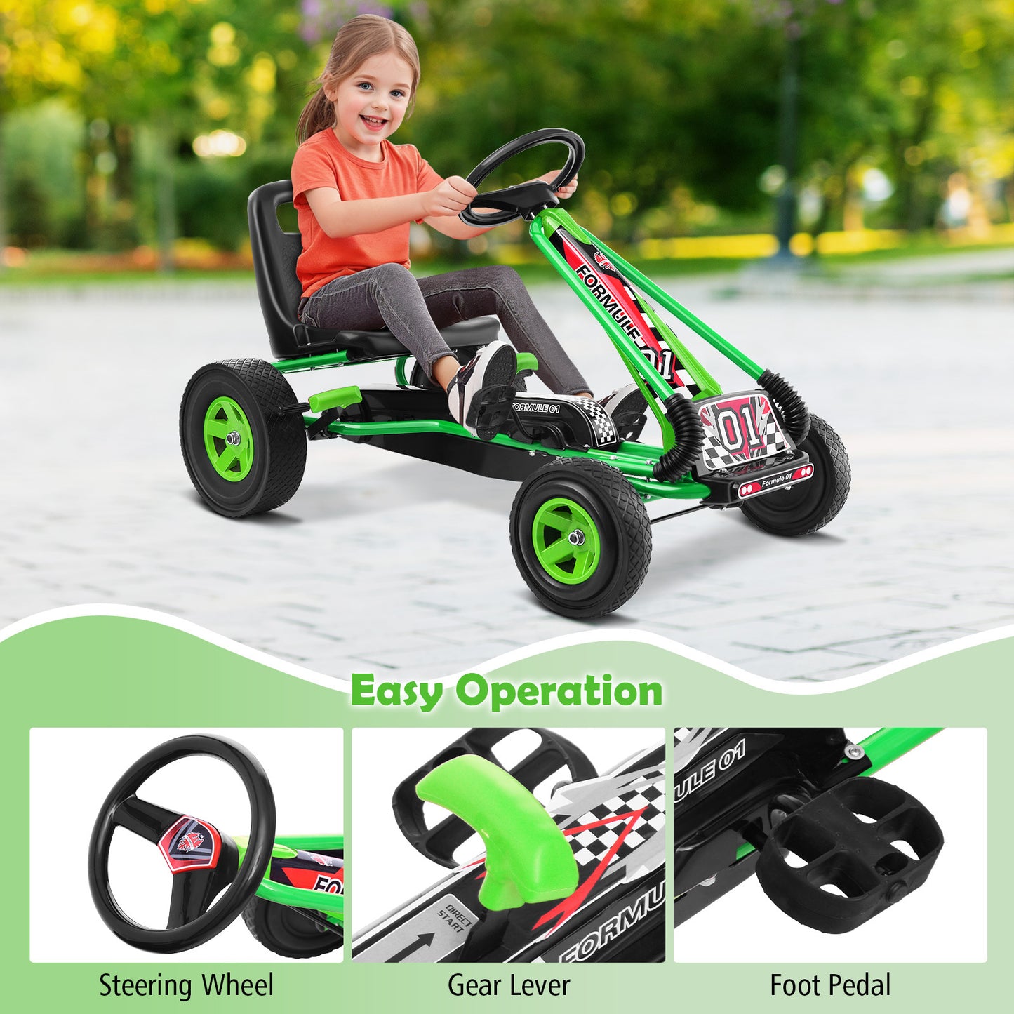 COSTWAY Kids Pedal Go Kart For 3-8 Years, Adjustable Seat