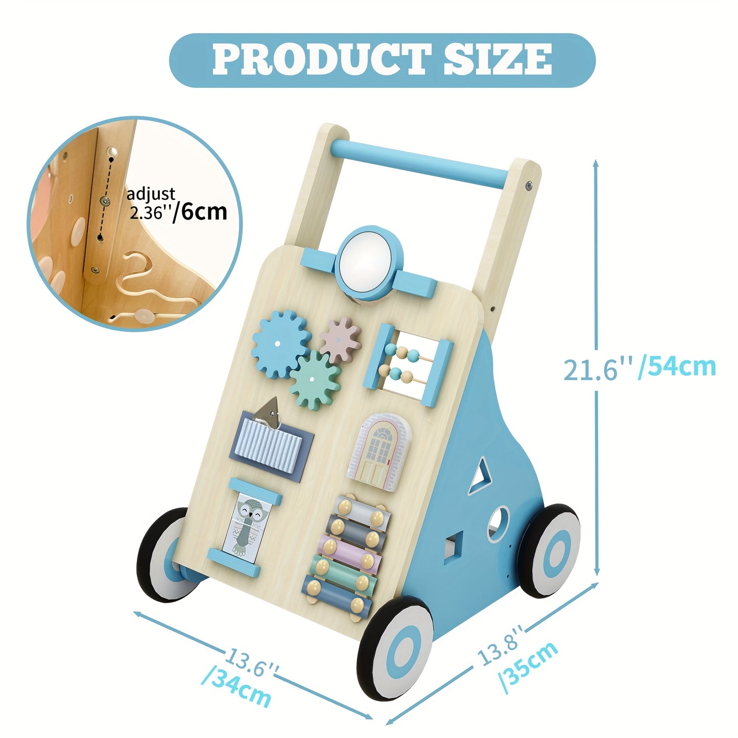Interactive Wooden Push Walker for Babies 6-12 Months