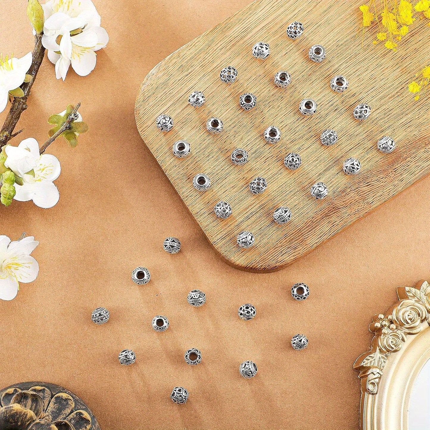 Tibetan Style Filigree Zinc Alloy Beads 12mm Spacer 60pcs