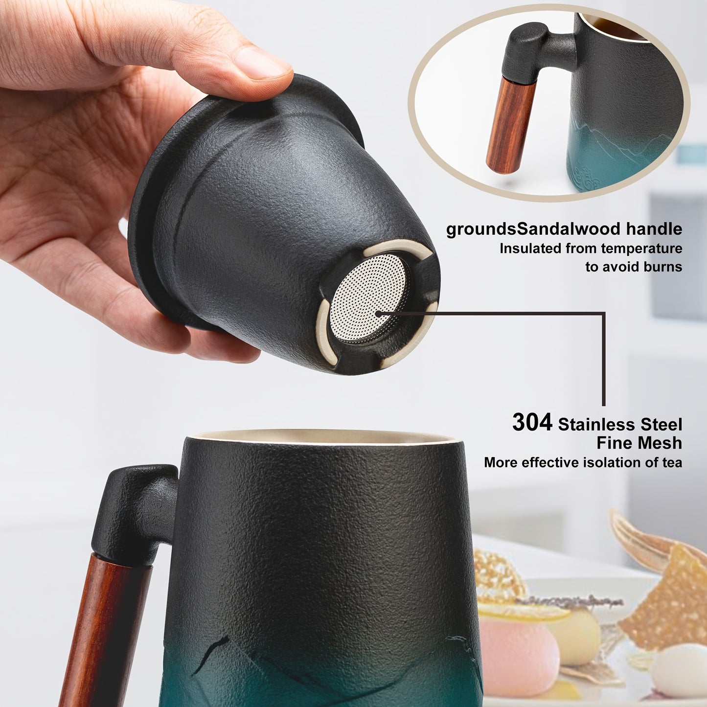 Ceramic Teapot With Infuser And Lid Wooden Handle For Tea