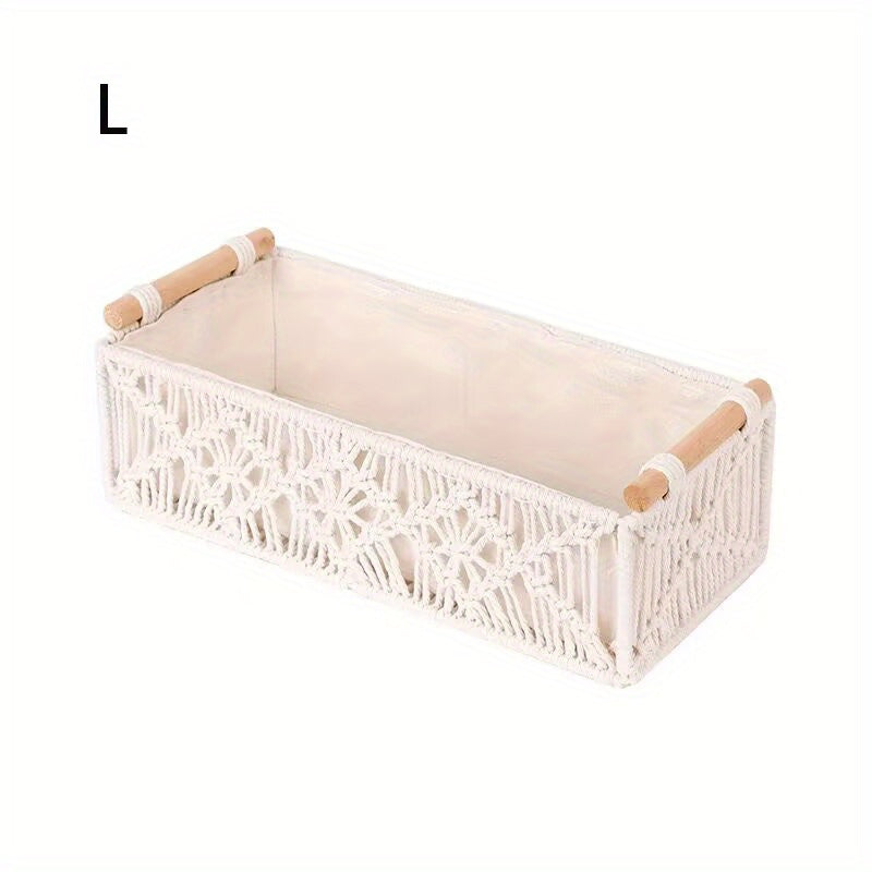 Elegant Boho Macrame Storage Basket Hand Woven Organizer