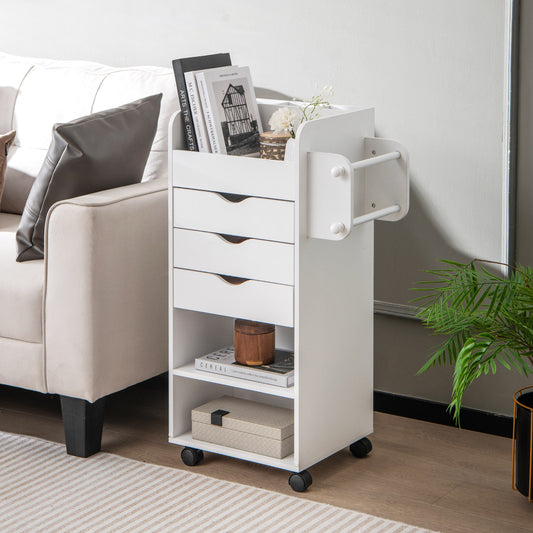 Versatile White Rolling Craft Cart with Drawers and Shelves