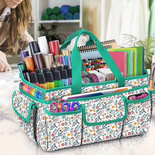 Large Floral Polyester Craft Storage Tote for Sewing