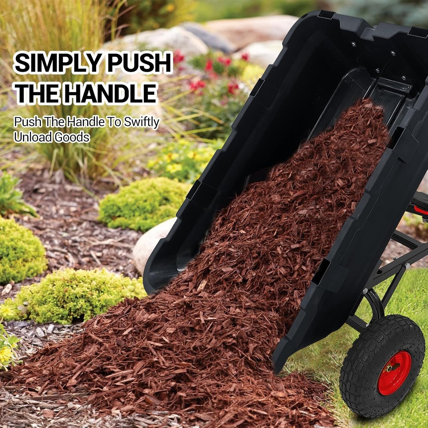 800 Lbs Garden Dump Cart With Steel Frame And Terrain Tires