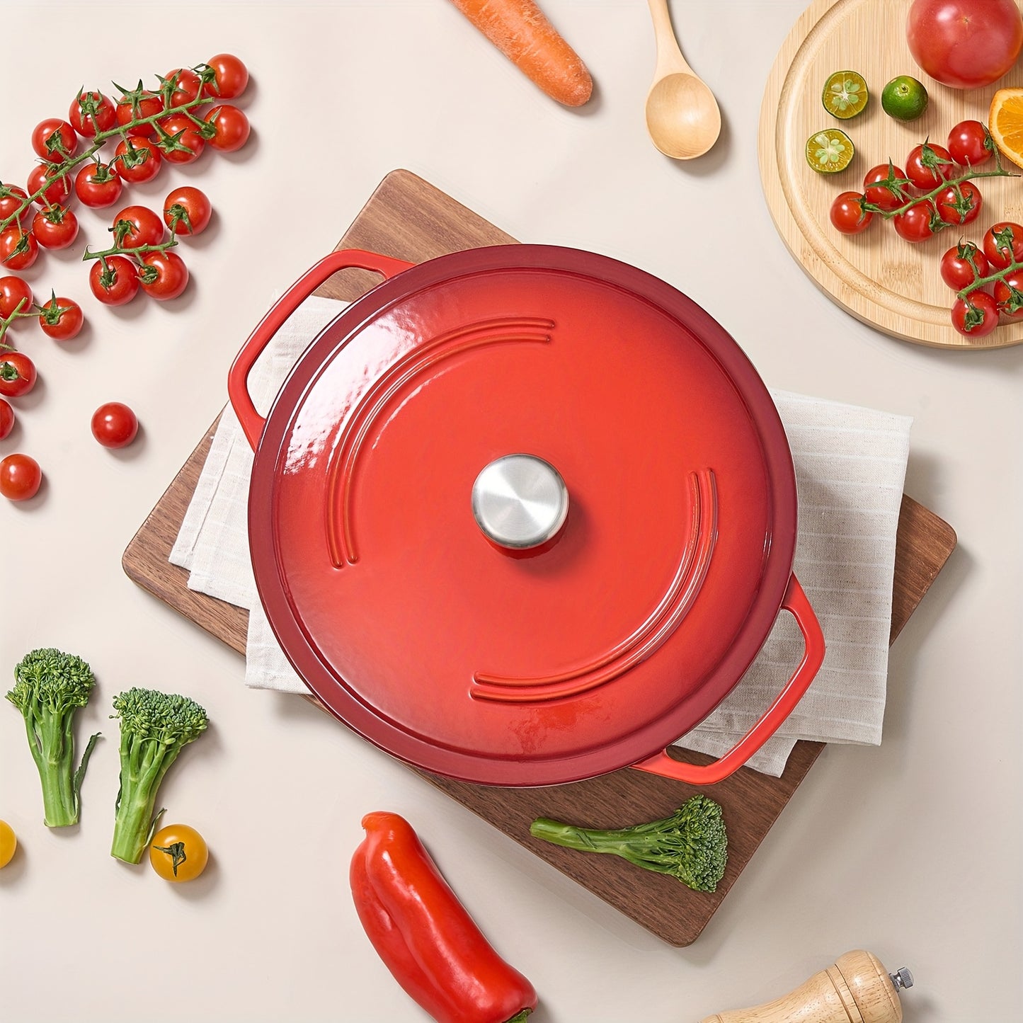 Six Qt Enameled Cast Iron Dutch Oven With Lid Dual Handles