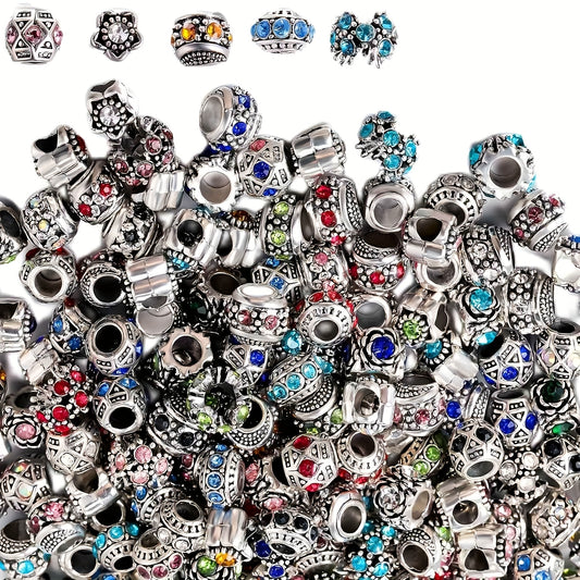 Metal Bead Set With Rhinestone Large Hole DIY Jewelry