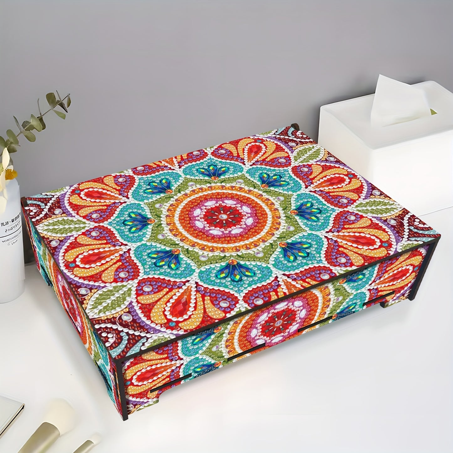 Diamond Painting Kit With Mirror Cover Mandala Wooden Box