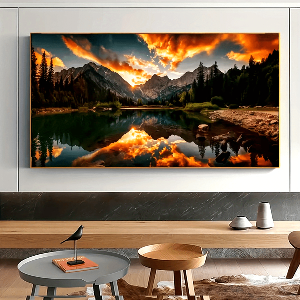 Large 5D Diamond Painting Kit Lake Sunset Forest Scene Art
