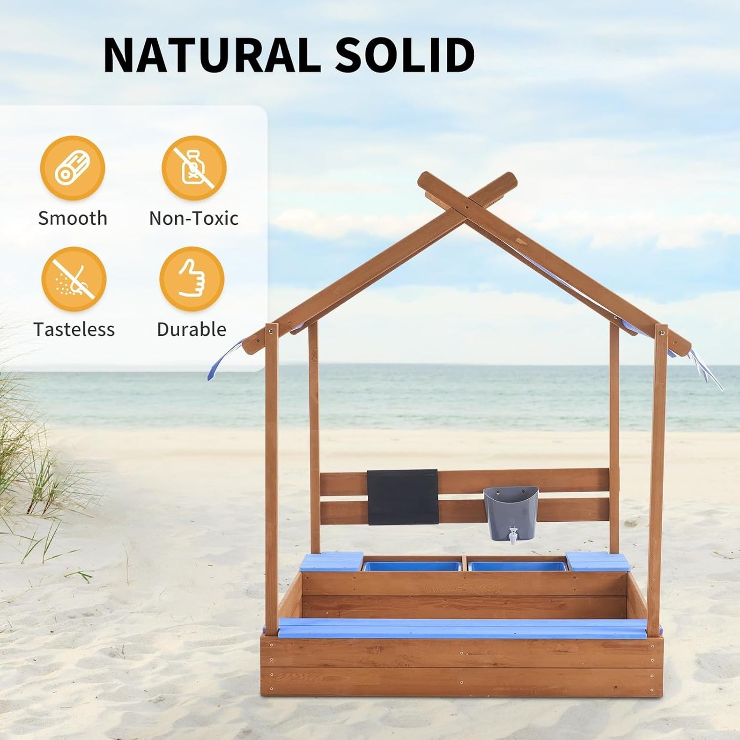 49 Inch Sandbox With Canopy And Playhouse Outdoor Kit