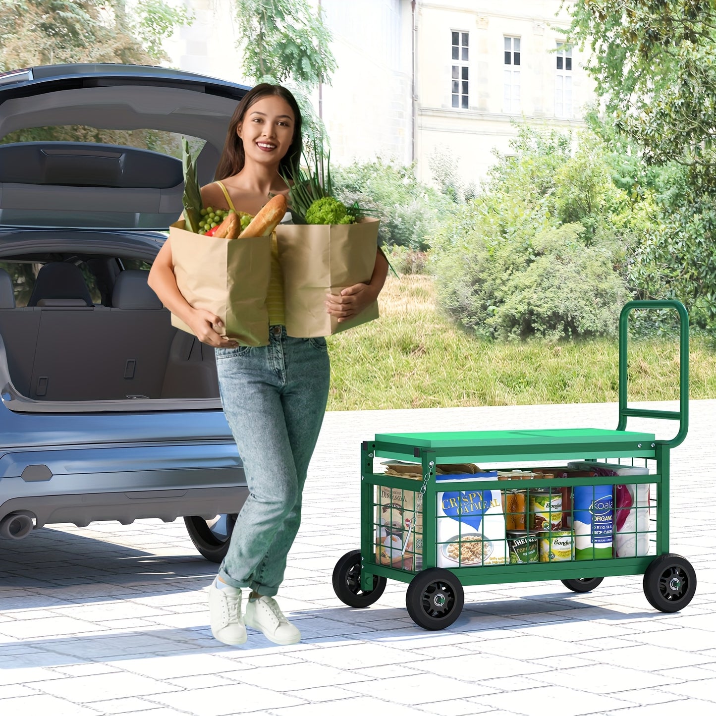 Convertible Heavy-Duty Metal Rolling Garden Seat with Wheels