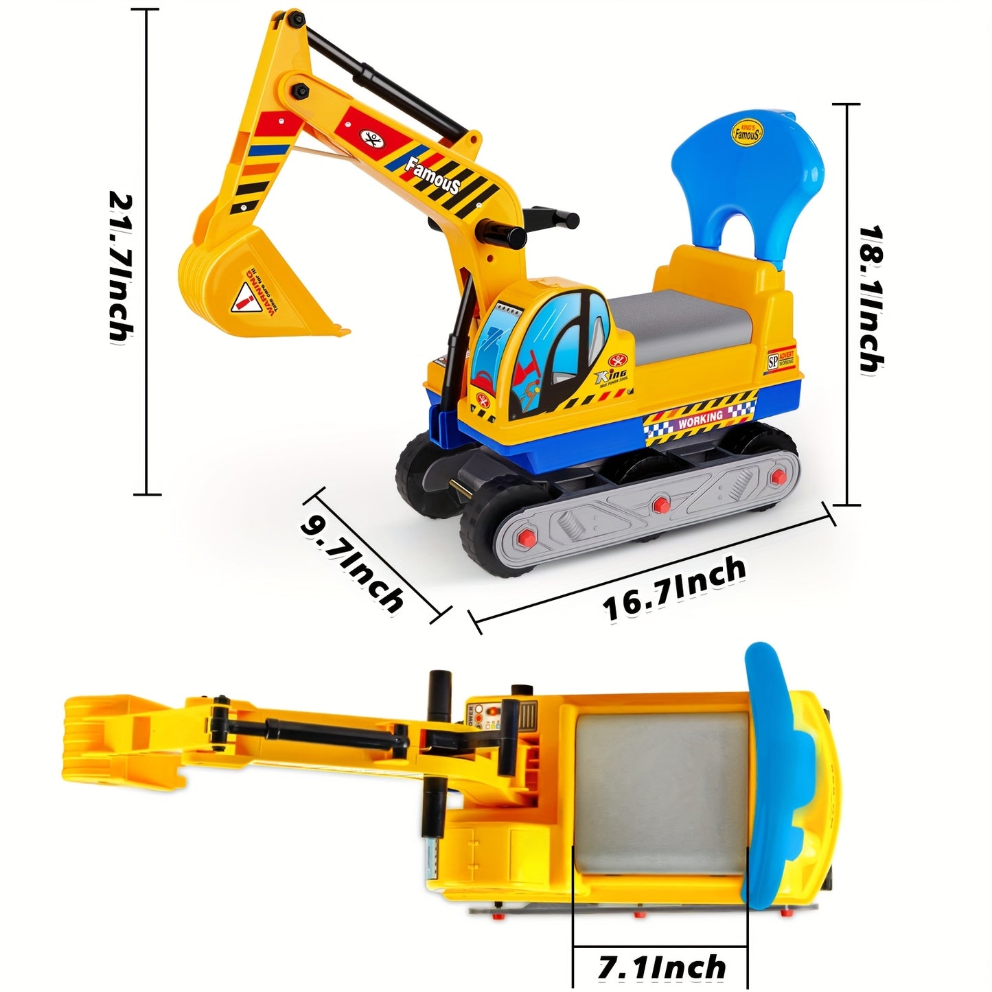 Push Powered Excavator Toy Car With Bumper Green Yellow